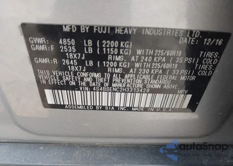 2017 Subaru Outback 3.6R Limited from USA, damaged, VIN 4S4BSENC2H3313429